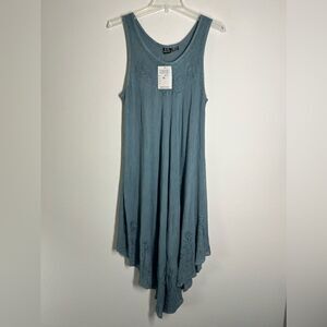 S.R. Fashion Gray Blue Embroidered Floral Shift Dress Approximately Size M